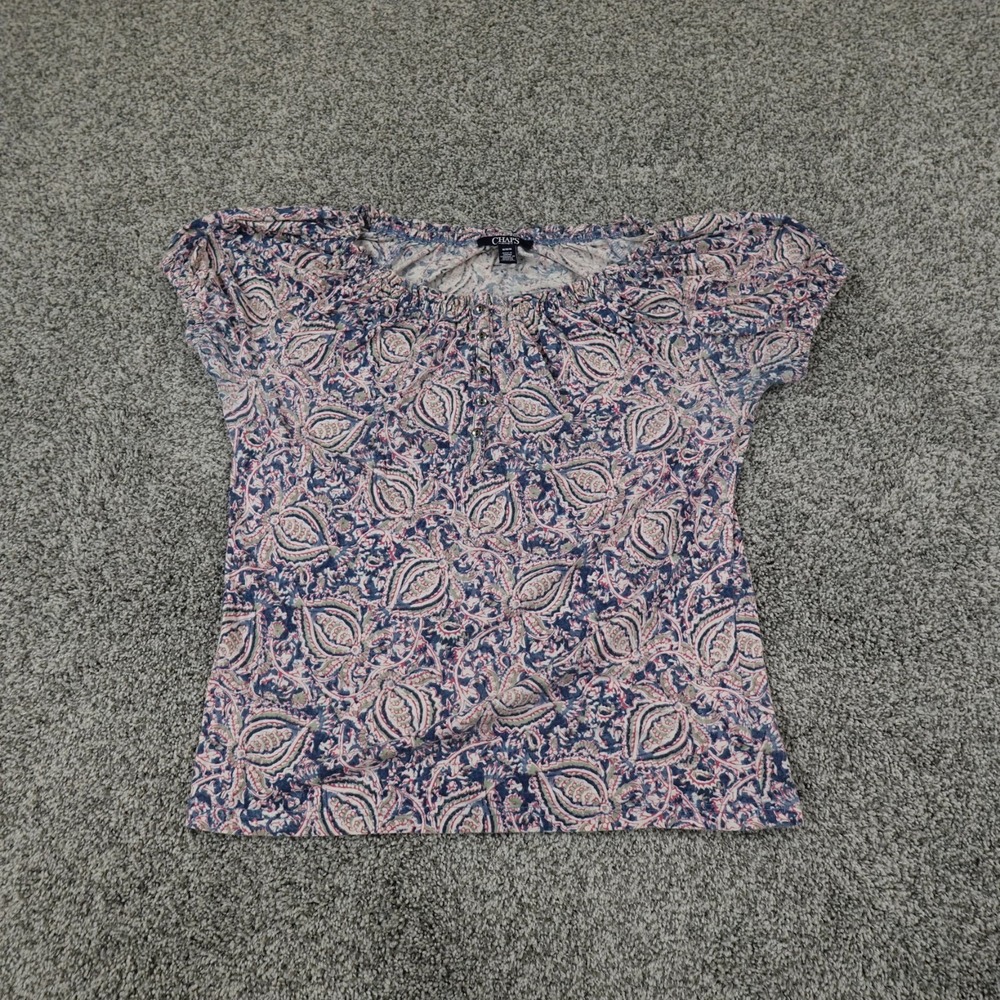 Ralph Lauren Chaps Shirt Womens Medium Blue Red Floral Popover Henley Casual Top